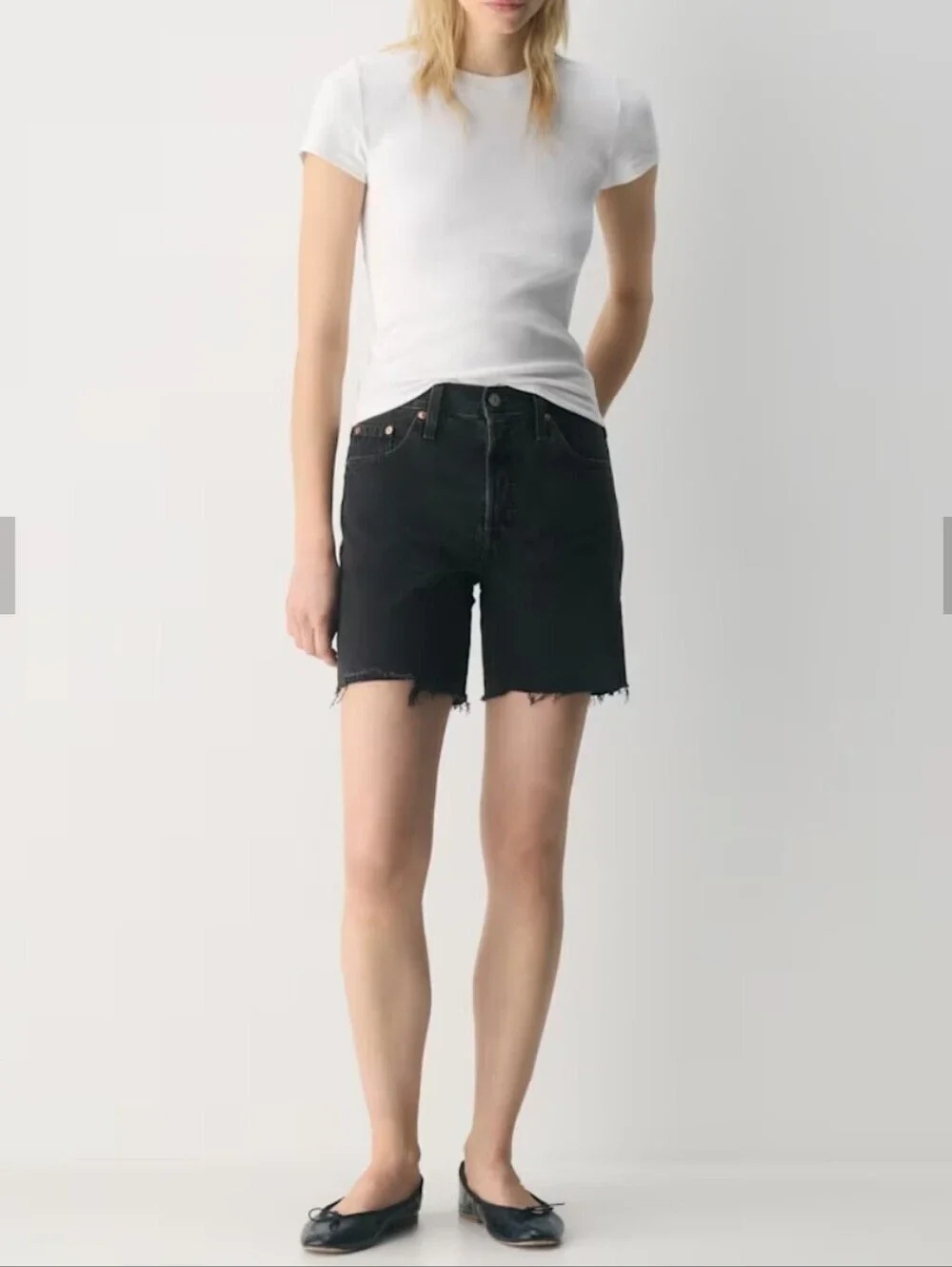 NWT Levi's 501 Mid-Thigh Frayed Raw Hem Jean Short-Lunar Black
